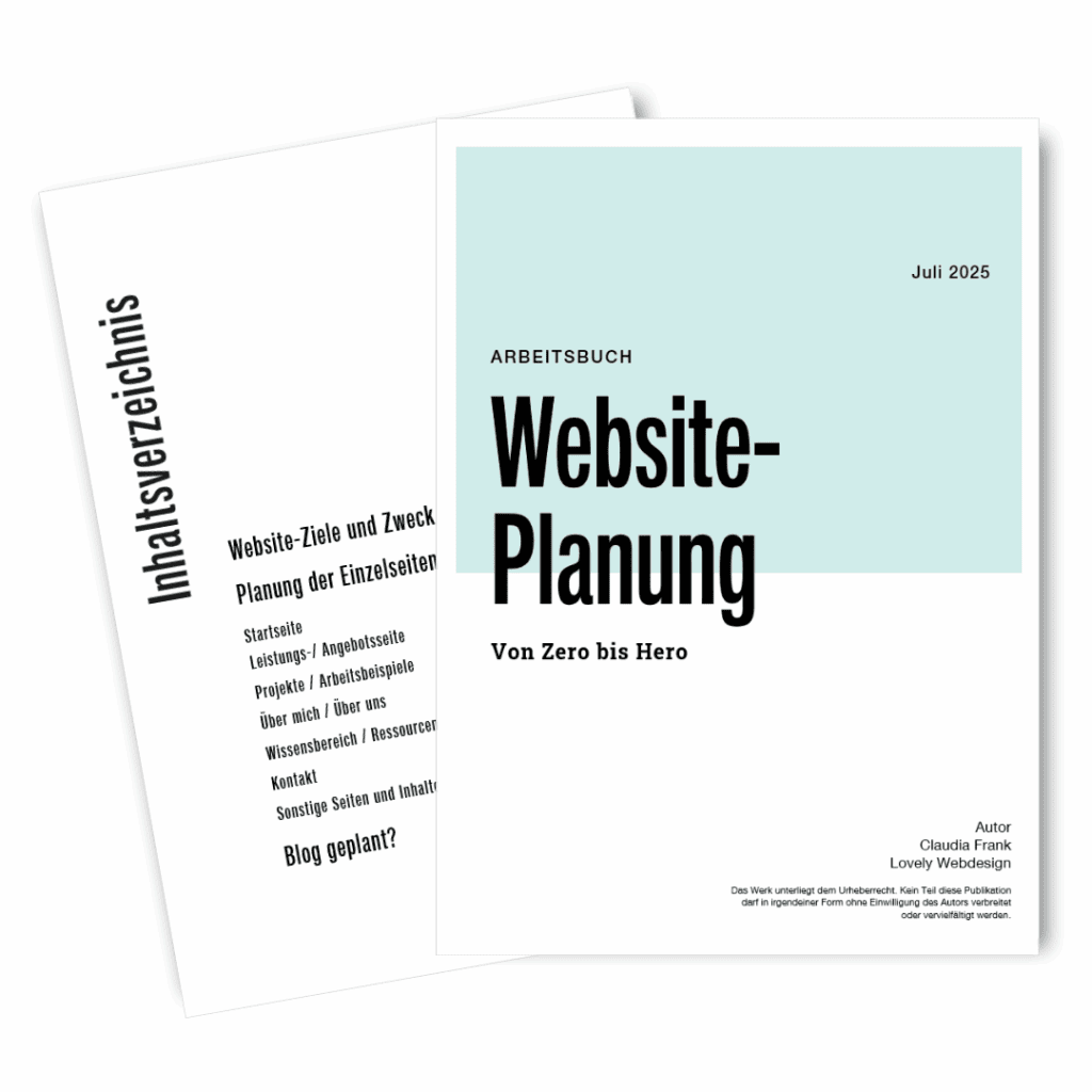 Website-Planung-Arbeitsbuch mit Deckblatt und Inhaltsverzeichnis