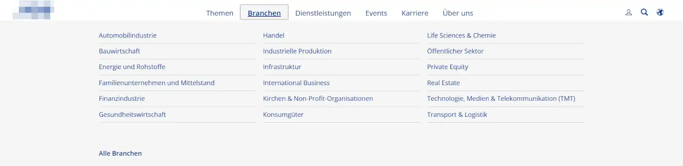 Unterschiedliche Zielgruppen - hier als Megamenü