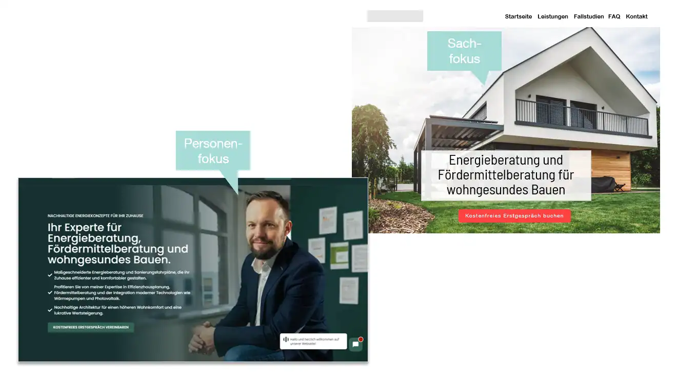 Beispiel Sachfokus versus Personenfokus Beraterwebsites